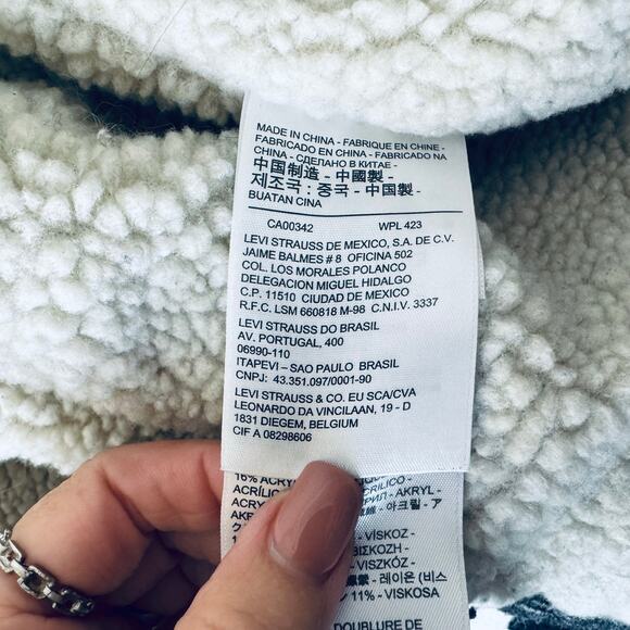 Levi’s Sherpa Lined Wool Trucker Jacket Women’s Med Buffalo Plaid Black Western - Picture 11 of 14